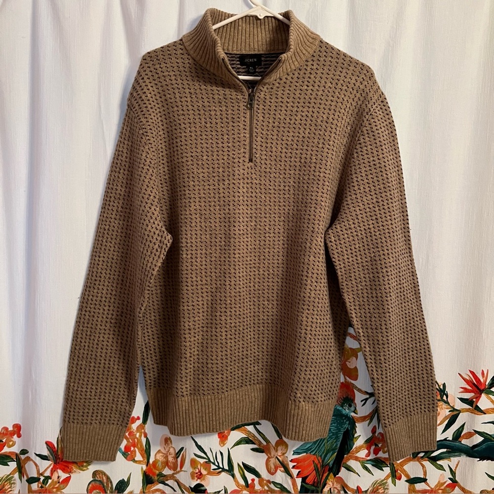 NWT J. Crew 1/4 zip Brown Wool Blend Sweater Mens Sz XL Preppy Academic Casual